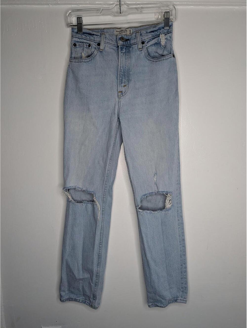 Abercrombie & Fitch Jeans Womens 25 Blue High Rise 90s Straight Distressed Denim